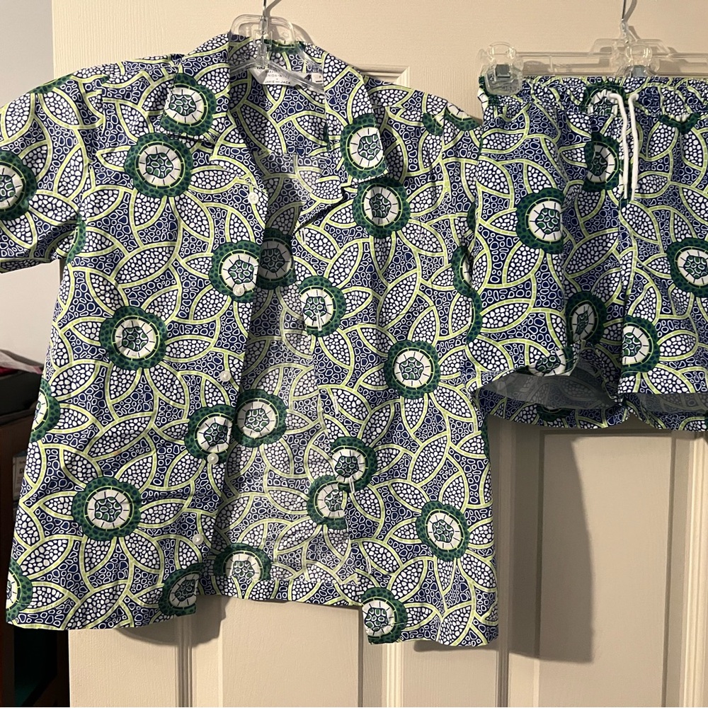 Janie and Jack Blue and Green Patterned Kids Short Set
